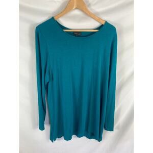 J Jill Wearever Teal Blue Long Sleeve Blouse Size XL